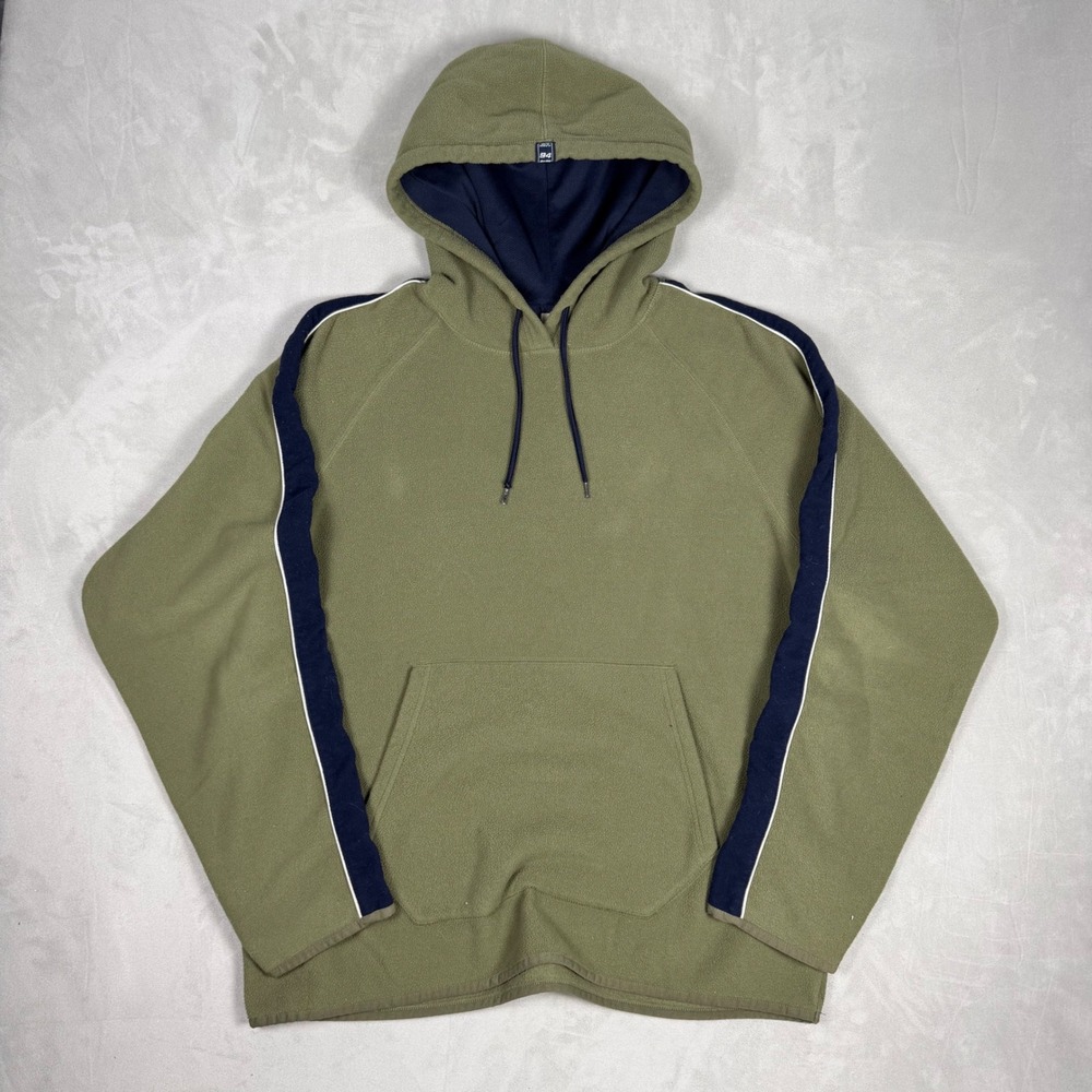 Y2K Mens Old Navy Fleece Side Stripe Raglan Hoodie Olive Green Large